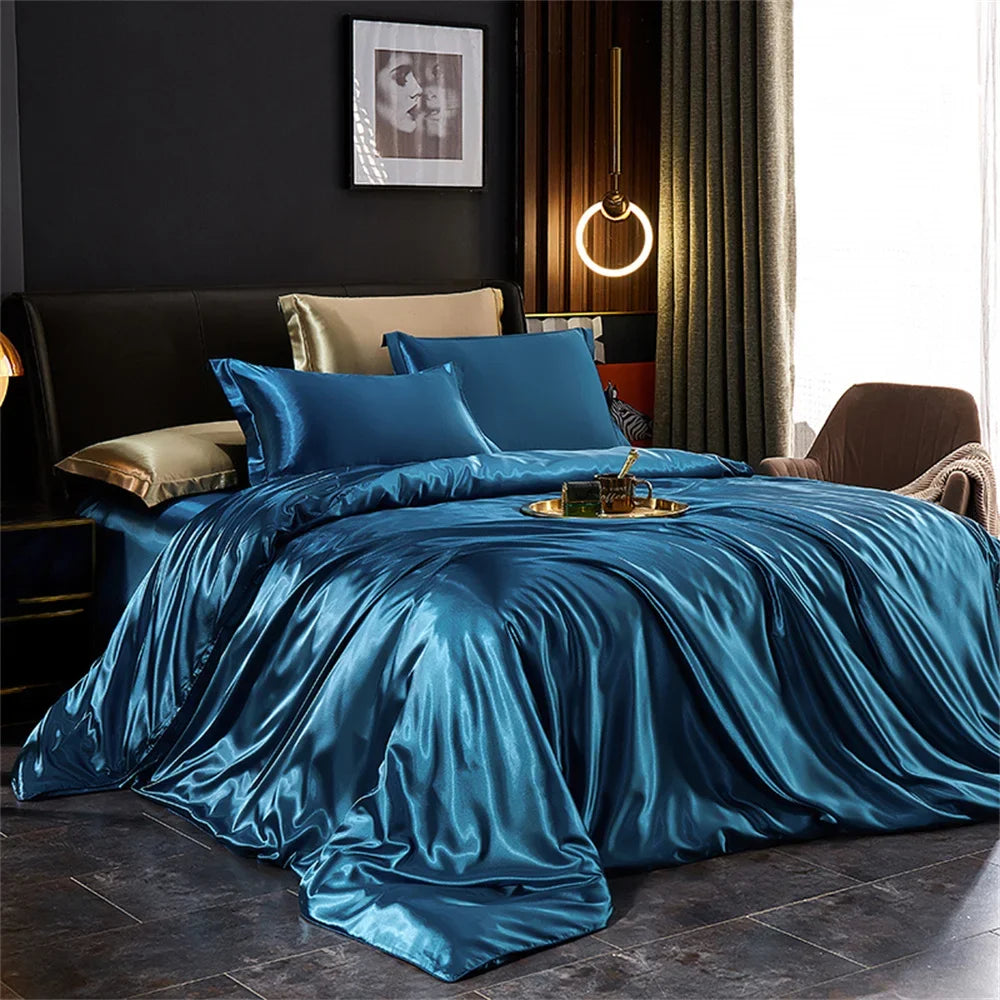 Paris Blue Silk Bedding Set