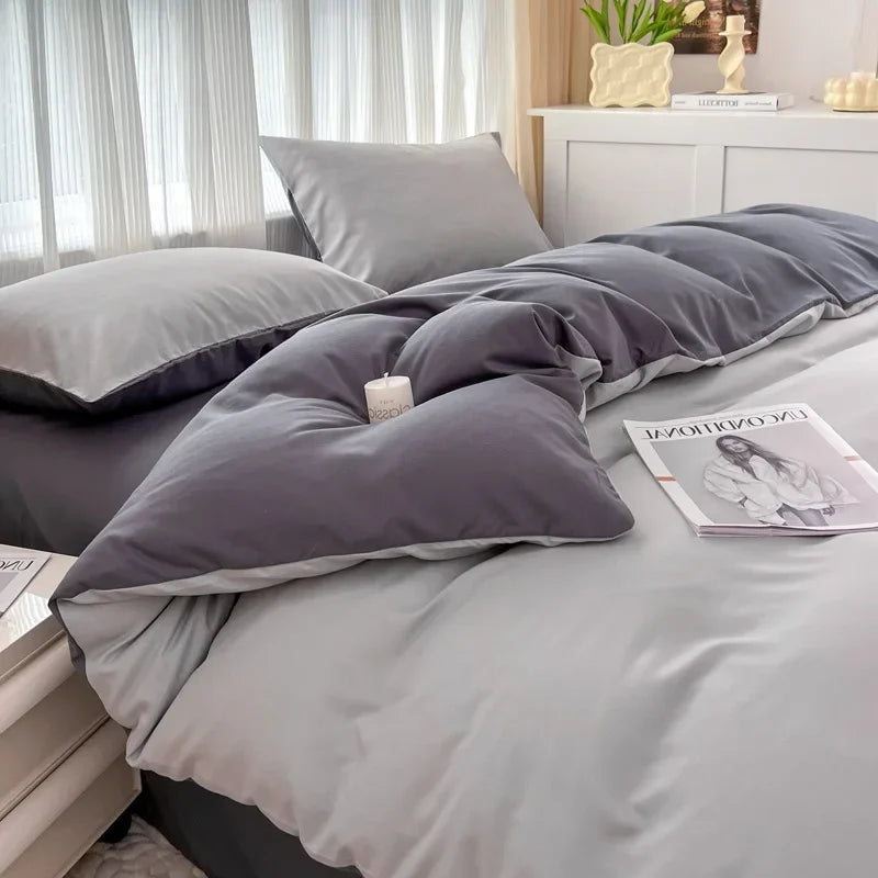 Light Grey & Grey Double-Sided Bedding Set