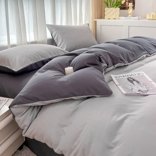 Light Grey & Grey Double-Sided Bedding Set