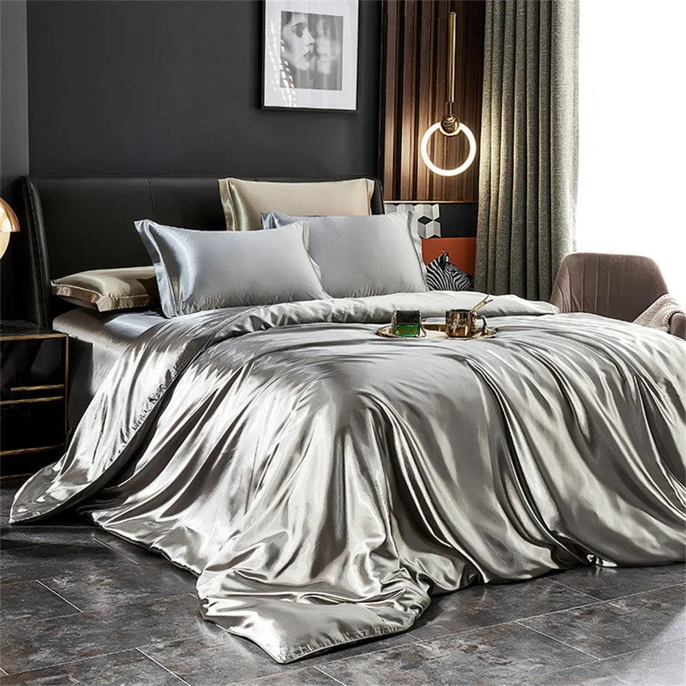 Silver Grey Silk Bedding Set