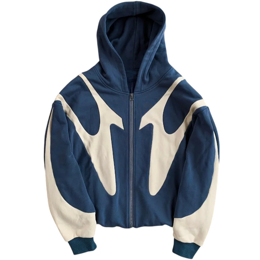 Navy Wave Zip Up Hoodie