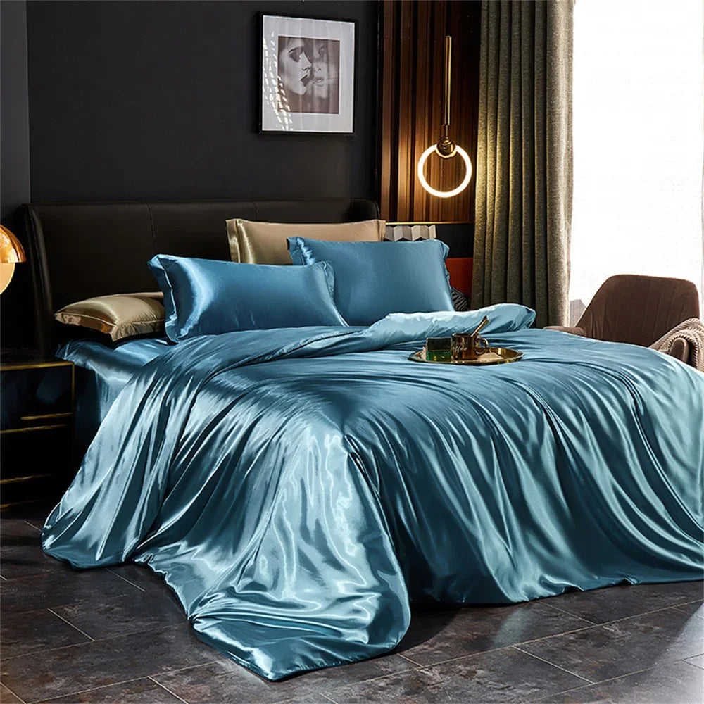 Moonlight Blue Silk Bedding Set