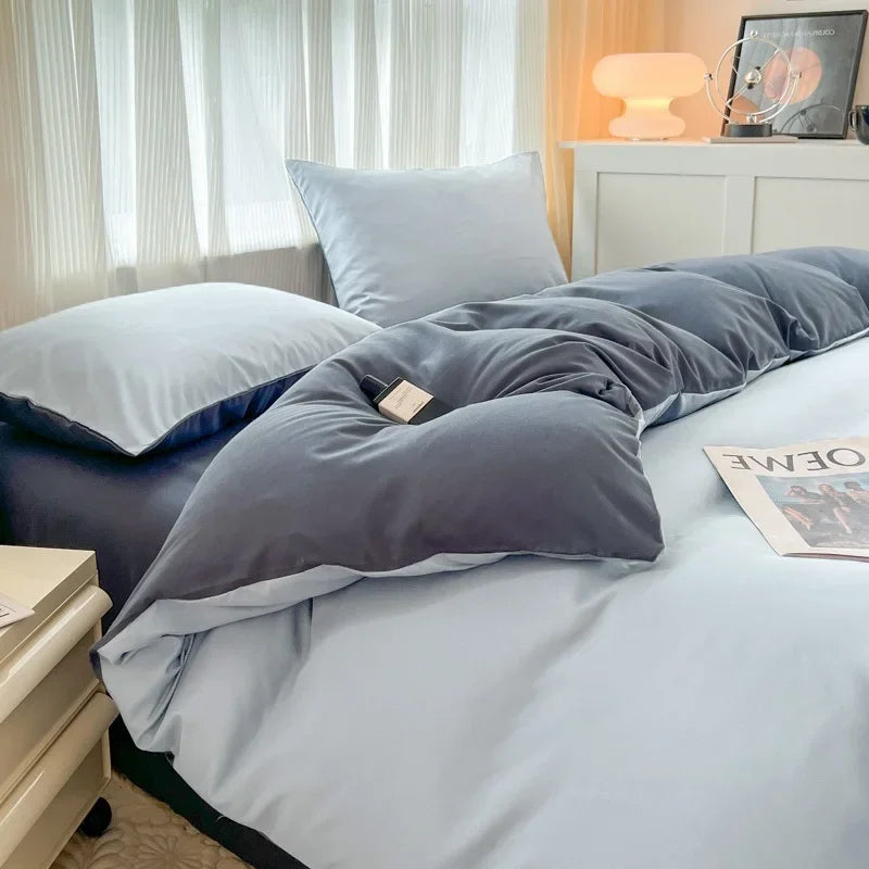 Light Blue & Dark Blue Double-Sided Bedding Set