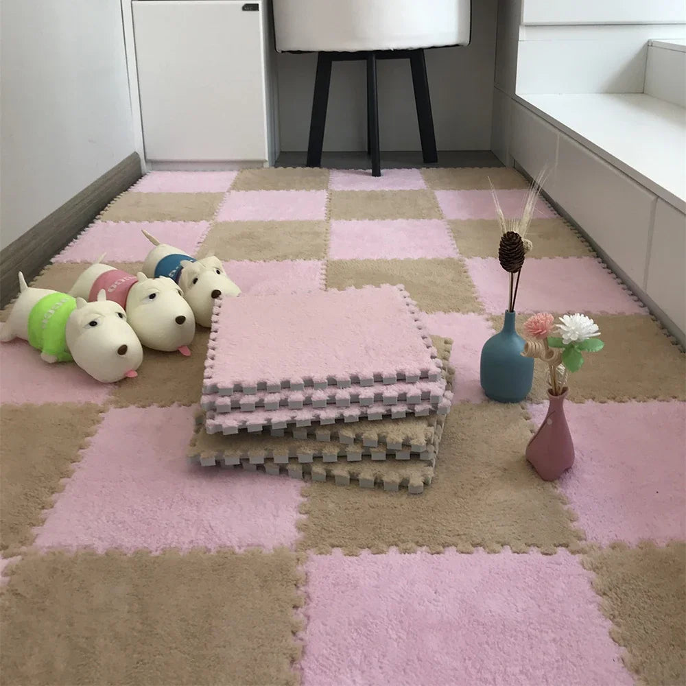 Pink & Camel Plush Puzzle Foam Mat