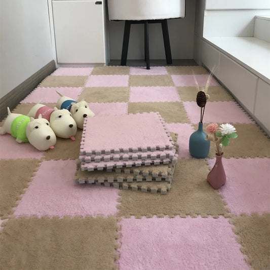 Pink & Camel Plush Puzzle Foam Mat