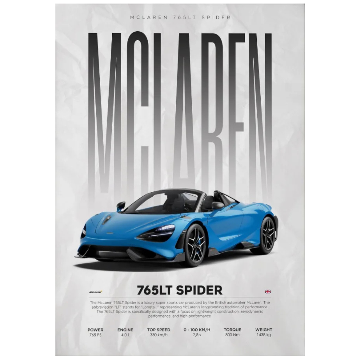 McLaren 765LT Spider Supercar Poster