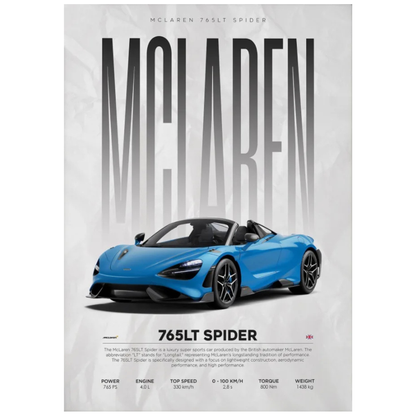 McLaren 765LT Spider Supercar Poster