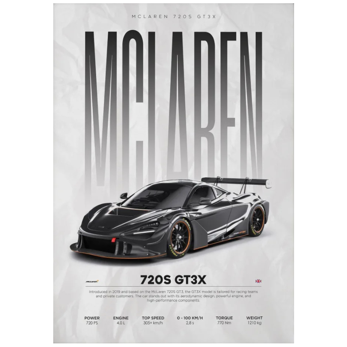 McLaren 720S GT3X Race Car Poster