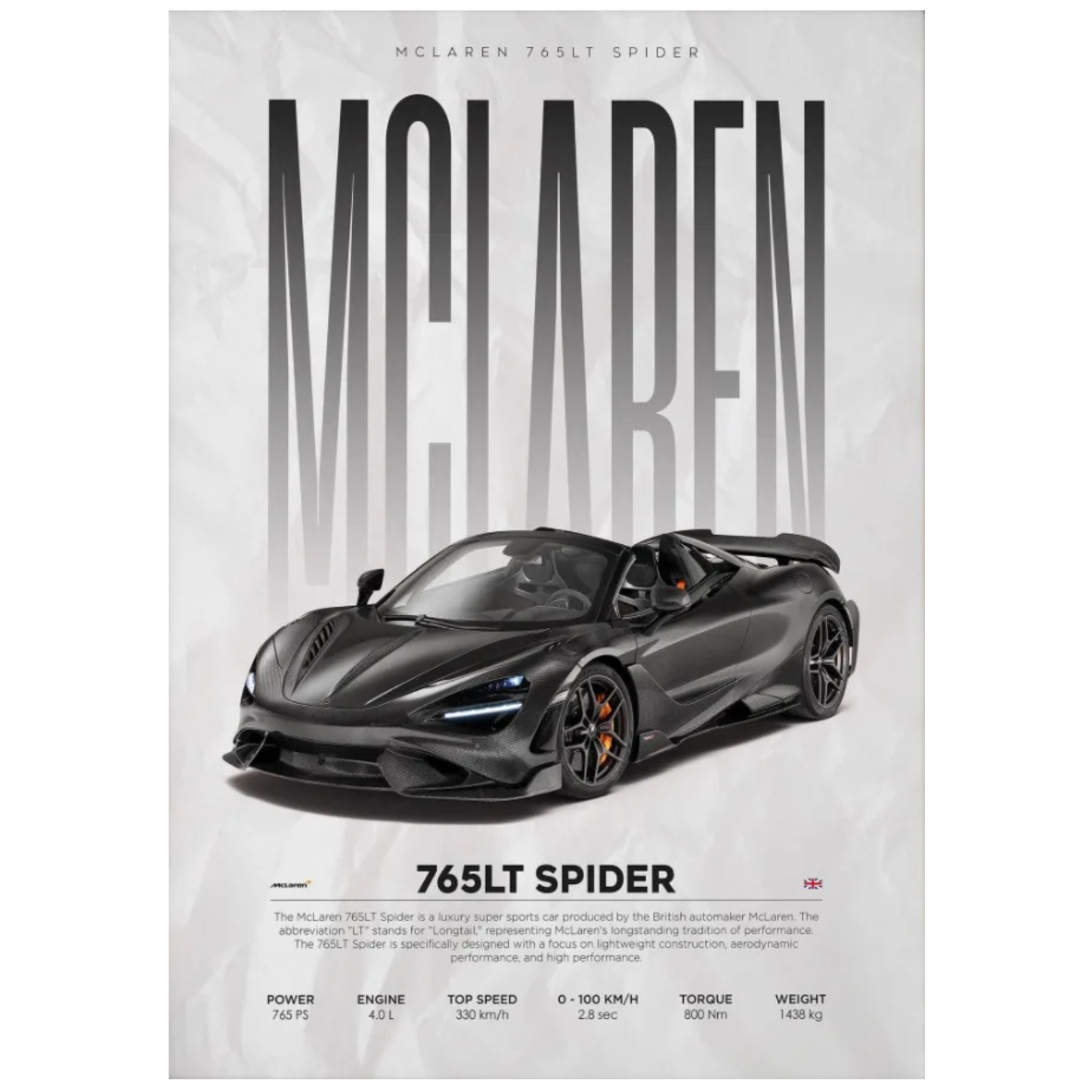 McLaren 765LT Spider Supercar Poster