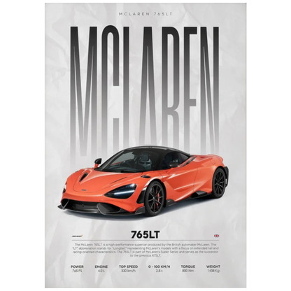 McLaren 765LT Supercar Poster